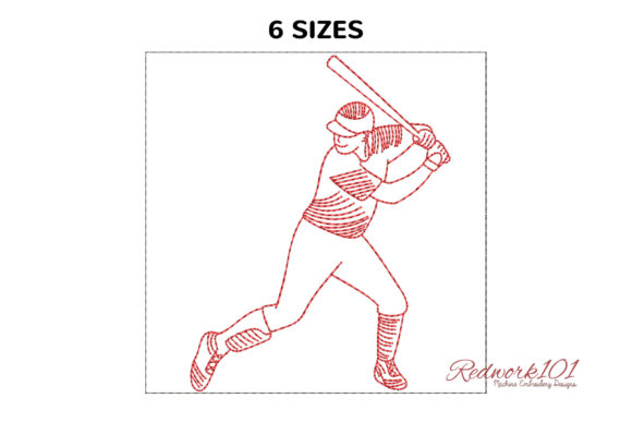 Basball Player Swinging Redwork