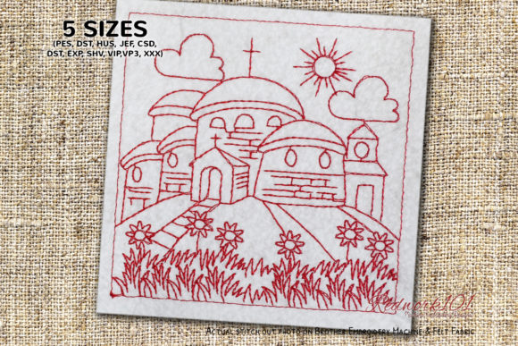 Church Building on Mountain Redwork