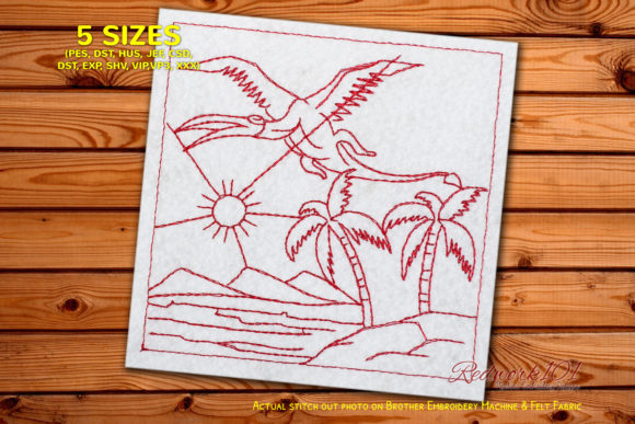 Dinosaur Flying over the Lake Redwork