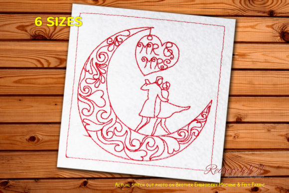 Romantic Couple Under the Moon Redwork